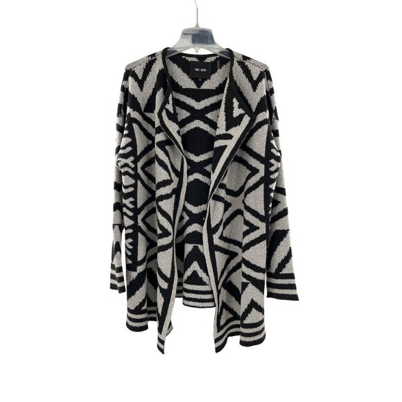 Nic+Zoe Black & White Geometric Open-Front Cardigan XL Cotton/Acrylic Blend - Picture 2 of 6